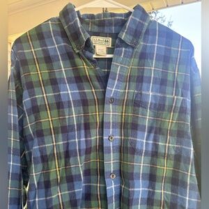 LL Bean L Vintage blue green flannel
